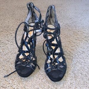 Women’s Sam Edelman Leather Black Snake Essex Heels Size 6.5